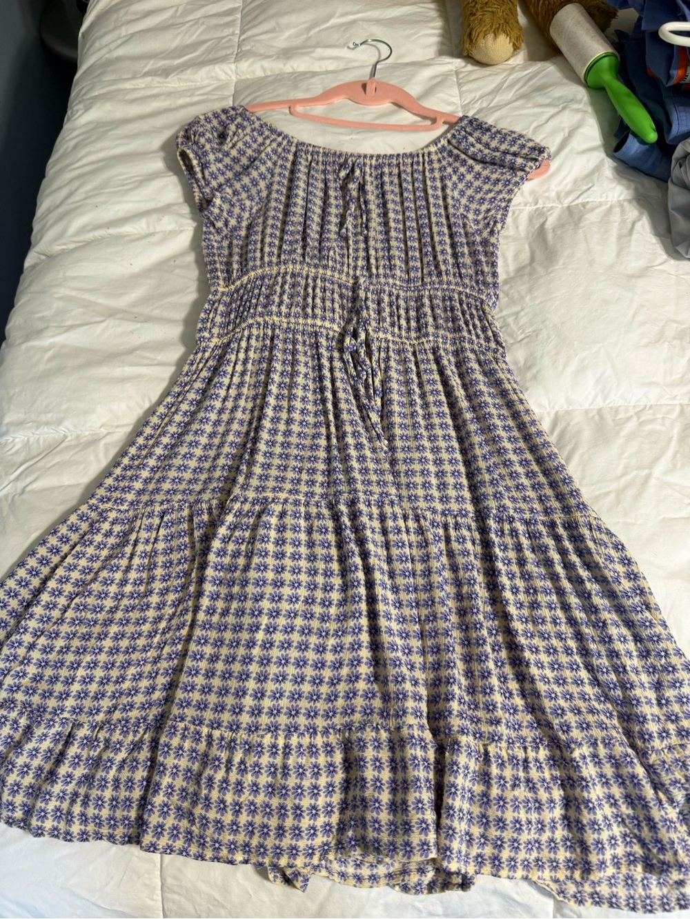 Girls' Lavender Floral Tiered Casual Dress with Drawstring Waist